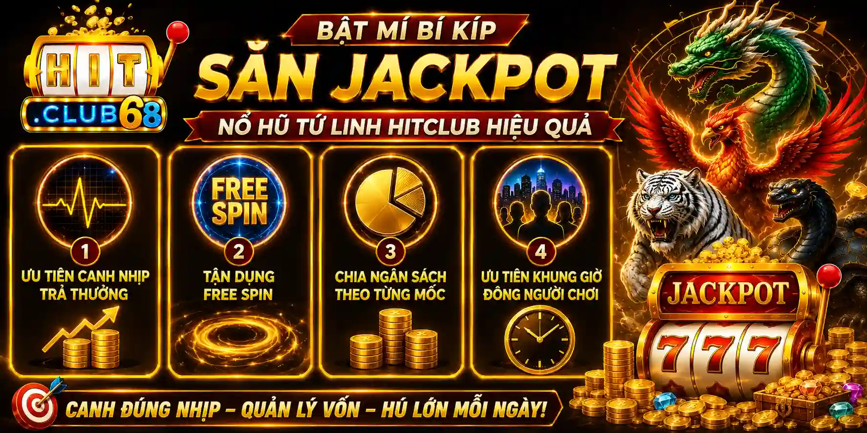 Bật mí bí kíp săn Jackpot nổ hũ tứ linh Hitclub hiệu quả